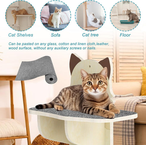 Trimmable Cat Scratching Post Carpet Covered 78.7”x15.8”, Self-Adhesive Replacement Parts Mat for Cat Tree Shelf