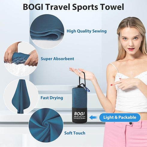 4 Pack(8 Swimming Backpacking-Large BOGI pcs) Microfiber Travel Sports Towel-Quick Dry Towel, Soft Lightweight
