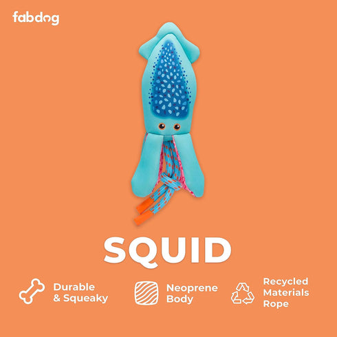 fabdog Floaties Dog Toys - Squeaky Floating Water Toys for All Breeds - Cute & Durable Duck Puppy Toys - Fun Nylon Squeak Toy Made with Recycled Materials | Squid