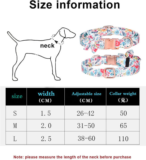Dog Collar, Girl Dog Collar Puppy Collar Floral Pattern Dog Collar Cute Dog Collar with Detachable Rhinestone Flower for Female Dogs Small Medium Large (L, Green)