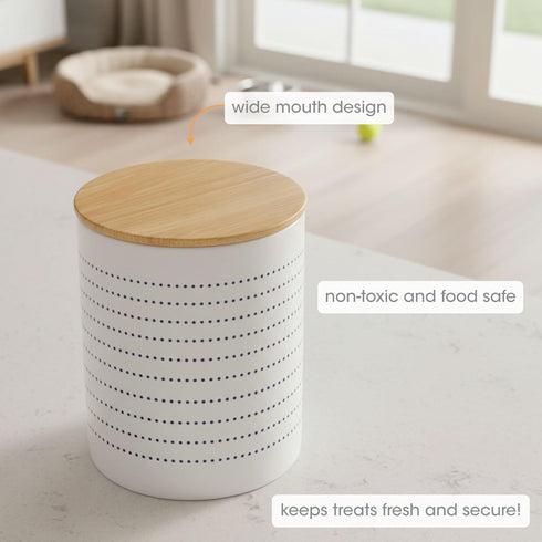 Countertop Pearhead Ceramic Dog Treat Jar with Wooden Lid Container for Dog Biscuits & Training Treats, Airtight