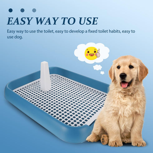 ULTECHNOVO Dog Potty Tray with Wall Post: Indoor Puppy Training Toilet Blue Plastic Mesh Grate, Pee Pad Holder for Male