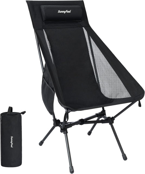 SUNNYFEEL High Back Portable Camping Chair, Lightweight Folding Chair with Head Support,