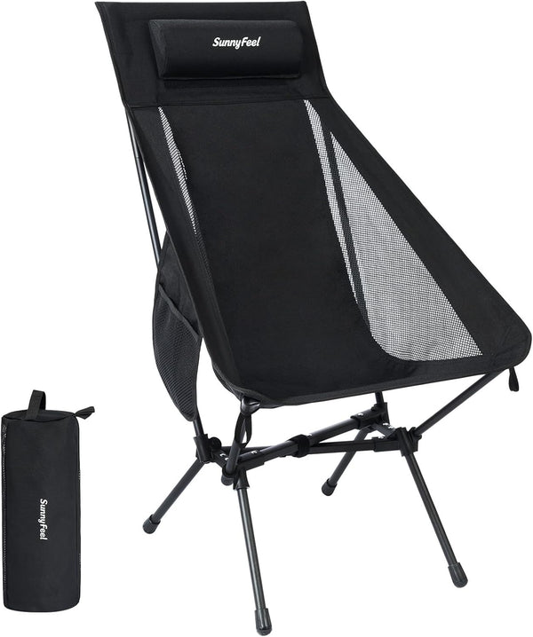 SUNNYFEEL High Back Portable Camping Chair, Lightweight Folding Chair with Head Support,