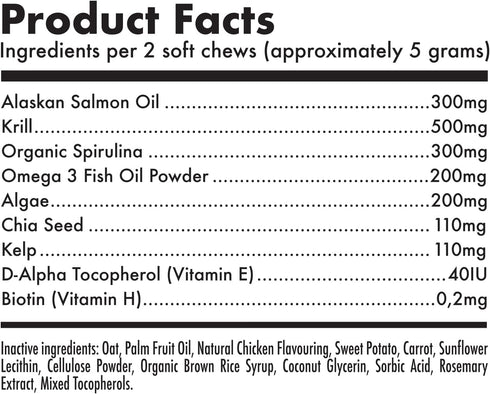 Omega 3 Alaskan Salmon Oil Treats for Dogs - 120 Fish Oil Chews for Skin, Coat, Allergy, and Joint Health