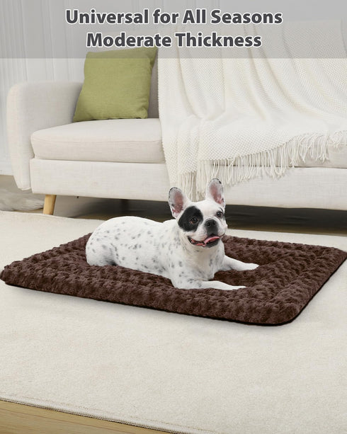 Washable Dog Bed Mat, Reversible Dog Crate Pad Soft Fluffy Pet Mattress for Large Medium Small Dogs, 41 x 27 Inch, Brown
