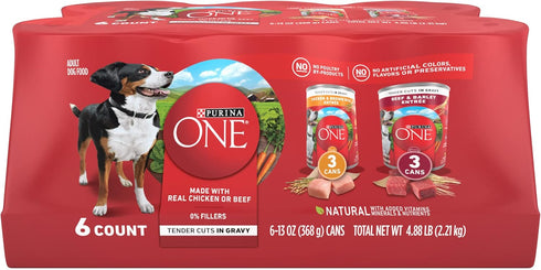 Purina ONE Tender Cuts in Gravy Chicken and Brown Rice, and Beef