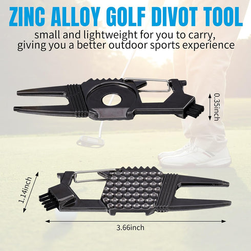 Poen 3 Pcs 7 in 1 Multipurpose Golf Divot Tool Golf Divot Repair Tool Lightweight Compact Golf Tool with Magnetic Golf Ball Marker, Bottle Opener, Club Brush, Groove Cleaner for Golf Lovers (Black)
