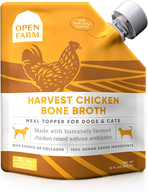 Open Farm Bone Broth, Food Topper for Dogs and Cats, Responsibly Sourced Meat, 12oz (Harvest Chicken)