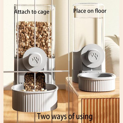 Cage Hanging Bowls, Refillable Food Bowl for Dogs Cats, Double Bowls with Automatic Water Food Dispense Feeder (Grey)