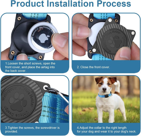 Airtag Dog Collar, Waterproof Air Tag Holder, Reflective Comfortable Padded Adjustable Collar for Heavy Duty Dogs, Blue
