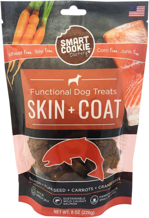 All Natural Dog Treats - Healthy Skin & Coat Salmon Treats - Dehydrated, Crunchy, Human-Grade, 8oz, Pack of 1