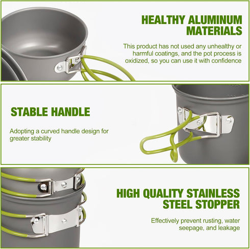 SS SUNSBELL Camping Cooking Set, Non-Stick Pot and Pan Set for 1-2 People Outdoor Cooking