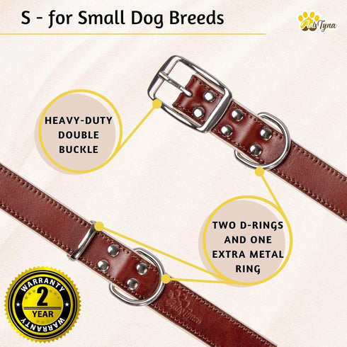 ADITYNA Heavy-Duty Premium Leather Dog Collar for Small Dogs, Padded with Soft Genuine Leather for Comfort