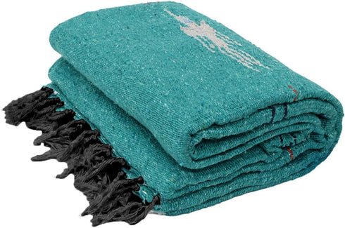 Thunderbird Heavyweight Yoga Blanket - Turquoise/Sea Green, XL, Hand-Made Mexican Blanket for Yoga (Acrylic Blend)