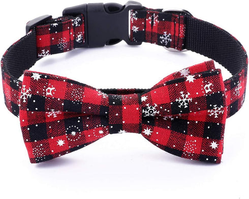 Malier Christmas Dog Collar and Bow Tie, Classic Snowflake Pattern, Light Release Buckle, Small Pet Accessories