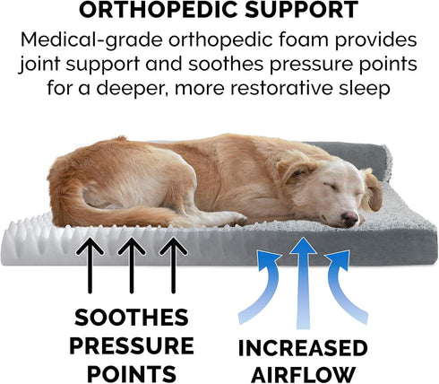 Furhaven Orthopedic Dog Bed for Medium/Small Dogs, L Shaped Chaise with Removable Bolsters - Stone Gray, Medium