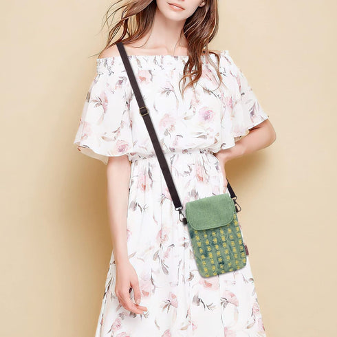 WITERY Small Canvas Cell Phone Purse Wallet- Handmade Cute Cross Body Phone Purse with Adjustable Shoulder Strap