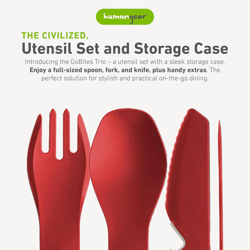 humangear GoBites Trio - Portable & Convertible Dining Ware, Travel & Camping Utensils, Red