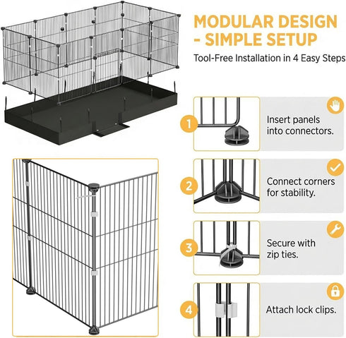 Guinea Pig Cages DIY Small Animal Playpen with Waterproof Liner, Expandable Cage for Guinea Pigs, Metal Wire Yard Fence