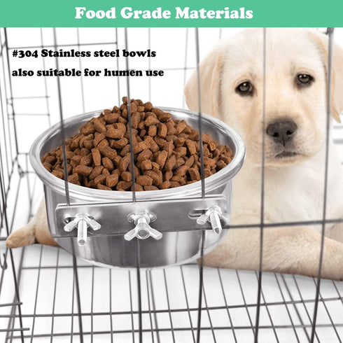 Dog Crate Water Bowl - Durable Anti-Spill Stainless Steel Bowl for Cage Kennel Crate, Hanging with Clamp Holder
