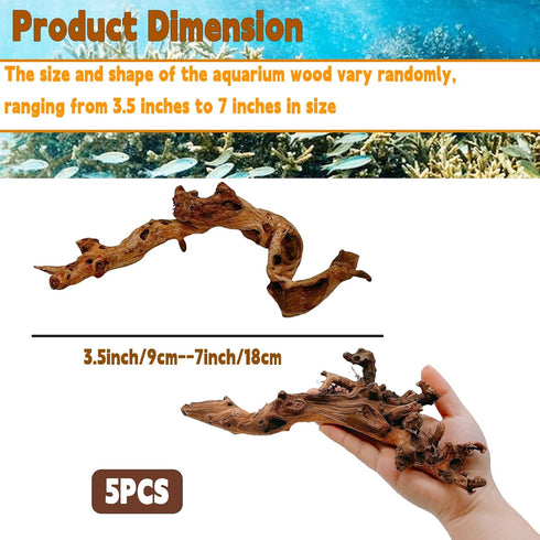 Hamiledyi Aquarium Driftwood,Natural Coral Wood,Fish Tank Driftwood Assorted Branches Reptile Tank Decor Aquarium Decoration(3.5-7in 5Pcs)