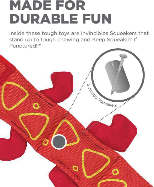 Outward Hound Fire Biterz Red Lizard Plush Firehose Material Interactive Dog Toy, Large