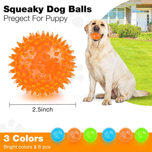 Puppy Toy 2.5” Squeaky Dog Balls Toys and Spikey Dog Ball for Aggressive Chewers for Small Dogs Dog Balls for Clean Teeth and Training (6 Pack