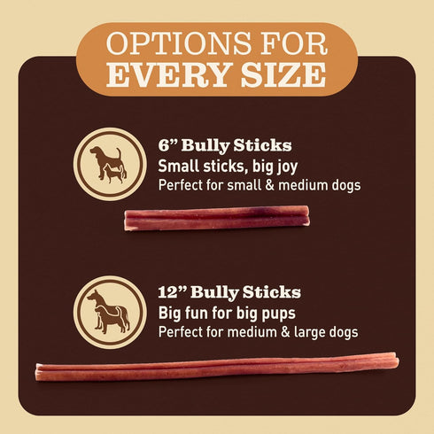 EVER FARM (6", 25 Pack) 100% Odor-Free Standard Bully Sticks Grass-Fed Beef Pizzle Dog Chews, Fully Digestible