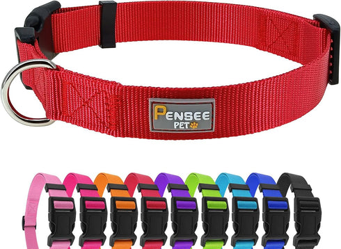 Red Adjustable Dog Collar, Basic Breathable Quick Release Nylon Collar for Puppy Small Medium Large Dogs