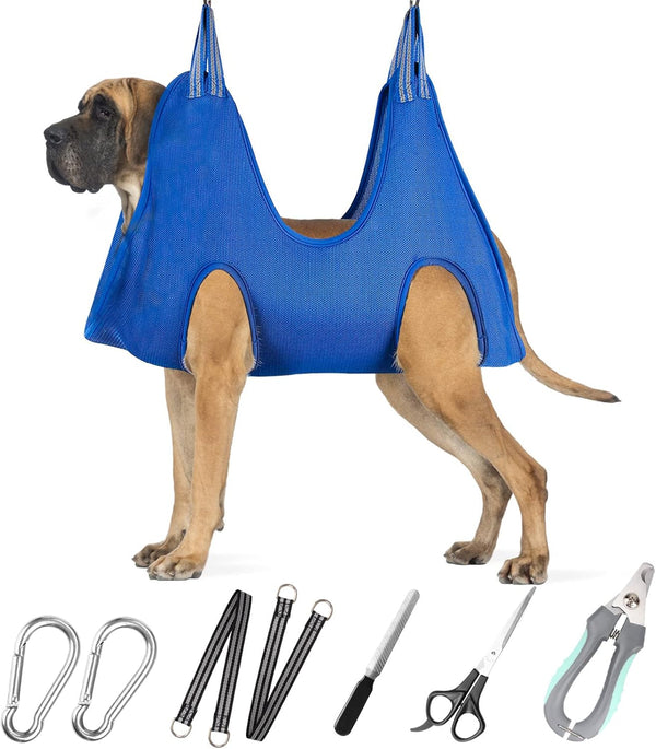 Pet Grooming Hammock for XXL Large Dogs with Nail Clippers, Grooming Scissors, and Harness for Nail Trimming