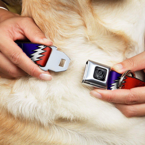 Dog Collar Seatbelt Buckle, Steal Your Face Lightning Bolt Repeat, Red White Blue, 18 to 32 Inches, 1.5 Inch Wide