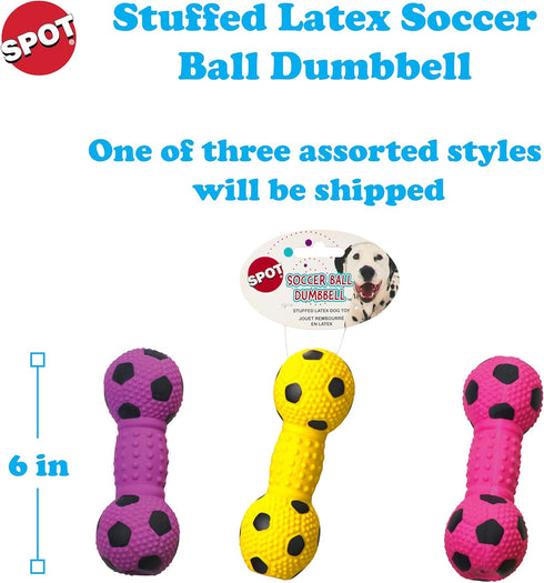 SPOT Stuffed Latex Soccer Ball Dumbbell Dog Toy, 6in Durable Chew Toy for Small & Medium Dogs
