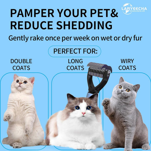 Self Cleaning Slicker Brush for Cats & Dogs, 2 Sided Deshedding Grooming Brush, Puppy Brush for Shedding, Blue