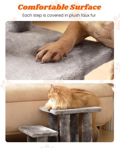 Pawque Dog Stairs for Small Dogs - Stable Pet Steps with High-Strength Boards, 3 Steps, Grey