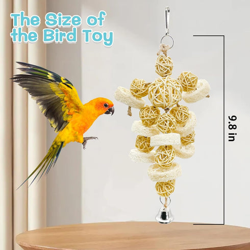 Hamiledyi Bird Toys Foraging Star Chew Toy, Super Shredder Ball for Parrot Cage, 1 x Rattan Chew Ball String