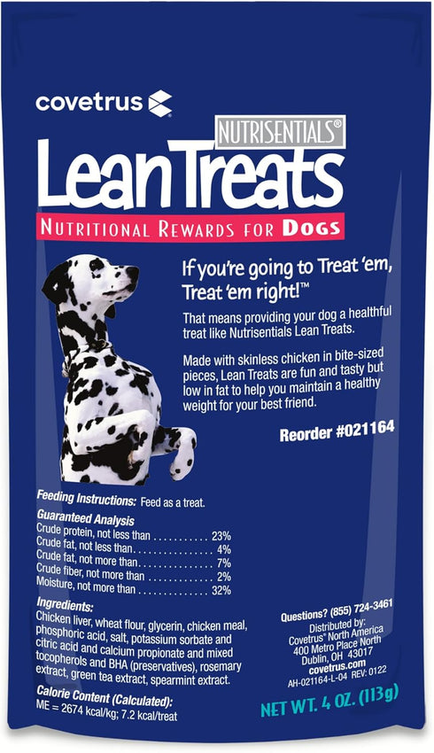 Covetrus Nutrisential Lean Treats for Dogs - Low Fat, Bite-Size Soft Chicken Flavor for Small, Medium & Large Dogs (4oz)