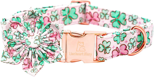 Lionheart Glory St. Patrick's Day Dog Collar, Green Flower Collar with Lucky Clover Shamrock for Large Dogs