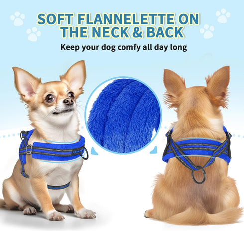 Lukovee No Pull Dog Harness and Leash Set, Soft Padded Adjustable Reflective Vest for Small Dogs (XS, Blue)
