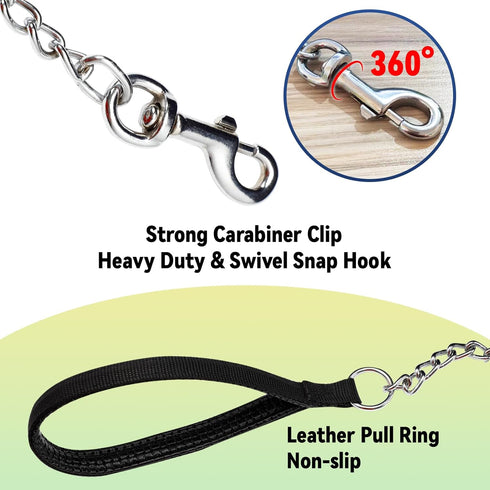 Heavy Duty Dog Leash 6ft, Metal Pet Lead with Stainless Steel Links for Medium Large Dogs (Black)