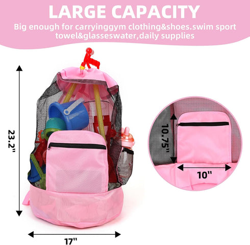 Anandming backpack Bag(1pcs Pink+1pcs Beach toy bagmesh for beach,Shell Collecting Bag Shelling Tools,Beach Must Haves