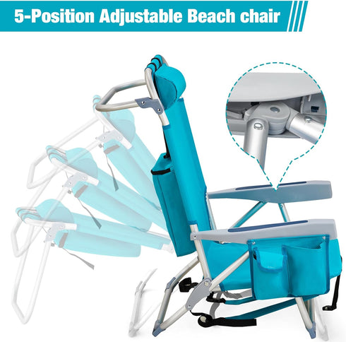 Generic Backpack 5 Beach Chairs Low Position Beach Chair with Pouch Straps Folding Lightweight Reclining Aluminum Lay