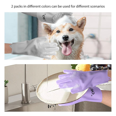 ROPO multi-functional silicone gloves for pet grooming, hair shedding, bathing, and massage (Grey+Purple)