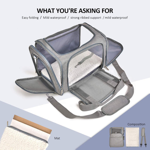 Henkelion Large Dog Cat Carrier: Soft Sided Carrier for Puppies up to 25Lbs, Collapsible Travel Carrier, Grey