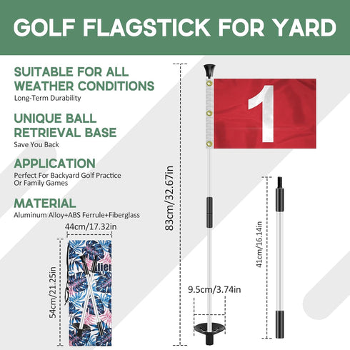 Golf Flagstick - Practice Putting Green Flag Stick for Yard, Portable Mini Golf Flag Sticks, Set of 3