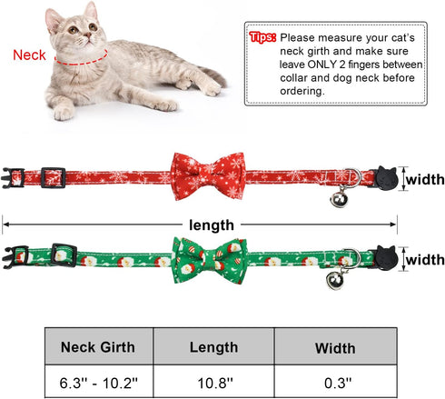 Malier 2 Pack Christmas Cat Collars Breakaway with Bow Tie and Bell, Classic Buffalo Plaid Kitten Collar for Cats