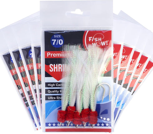 50 Pieces unrigged 7/0 Shrimp Flying Hooks with White Krystal Flash