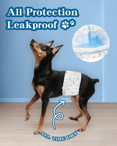 Apupmeo 50) Dog Diapers Male Wraps, Disposable Male Dog Diaper, Super Soft Absorbent Doggie Diapers for Boy Dogs