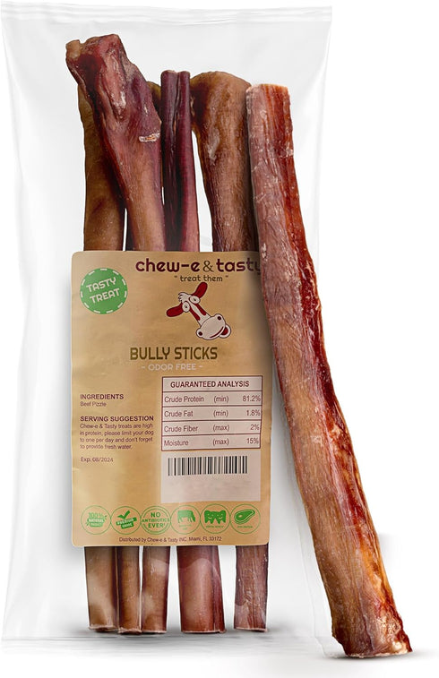 chew-e&tasty 12" Monster Odor Free Bully Sticks (Pack of 5) - Long