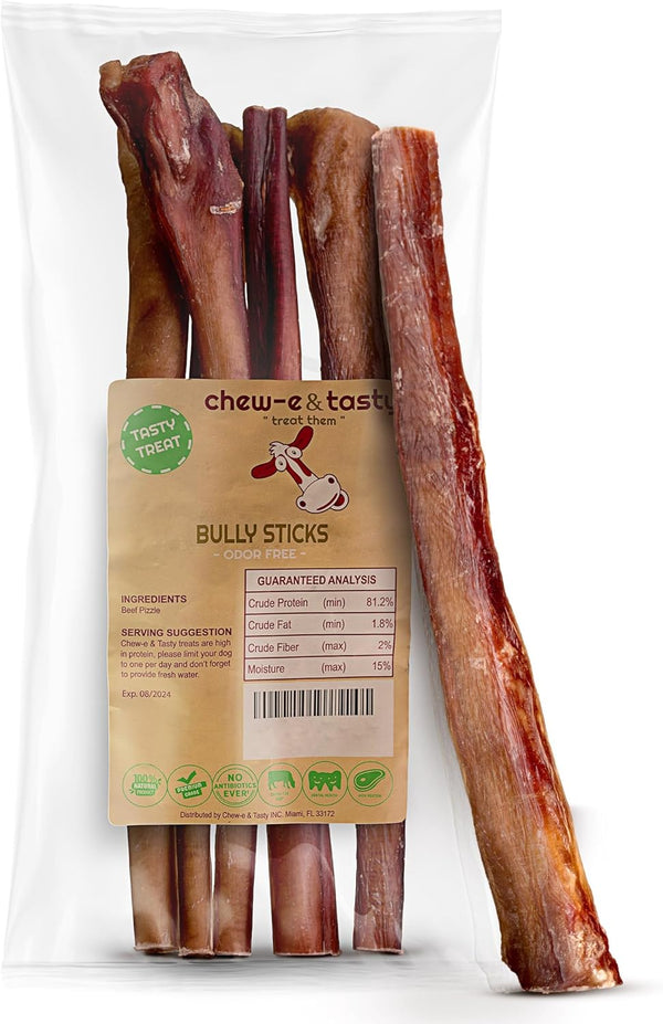 chew-e&tasty 12" Monster Odor Free Bully Sticks (Pack of 5) - Long